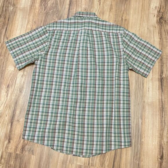 Carhartt Men's Large Green Brown Plaid Short Sleeve Button Down Shirt - GUC - Picture 9 of 10